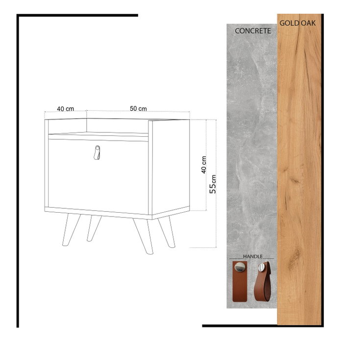 Hanah Home Mesilla de Noche Roble y Blanco, Moderna Escandinava, 50x55x40cm
